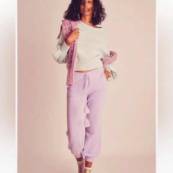 NWT Love Shack Fancy Tristan Pink Knit Sweat Pants/Joggers. Size XS. Cashmere. - Picture 6 of 15